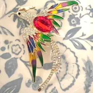🧷Vintage-Inspired Colourful Enamel and Rhinestone Phoenix Brooch 🐦‍🔥